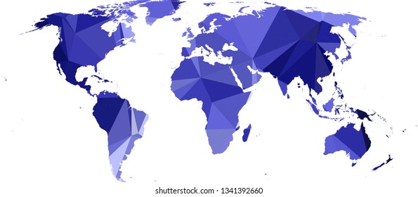 Ice cold winter blue All World Map in Low Poly Style on isolated white background. Earth  area in Polygonal diamond style for your design.