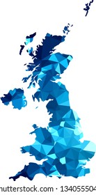 Ice Cold Winter Blue UK United Kingdom British Map in Low Poly Style on isolated white background. England area in Polygonal diamond style for your design.