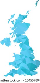 Ice Cold Winter Blue UK United Kingdom British Map in Low Poly Style on isolated white background. England area in Polygonal diamond style for your design.