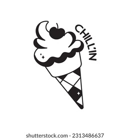 Ice cone doodle vector outline Sticker. EPS 10 file