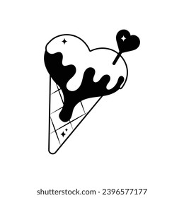 Ice cone doodle vector outline Sticker. EPS 10 file