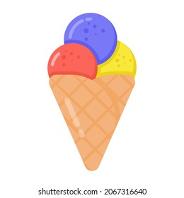 Un icono plano de cono de hielo, un delicioso postre