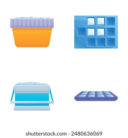 Ice container icons set cartoon vector. Various colorful ice mold. Item for cold cocktail