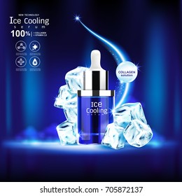 Ice Cooling Serum Collagen and Vitamin Bottle Background for Products Concept Skin Care Cosmetic.