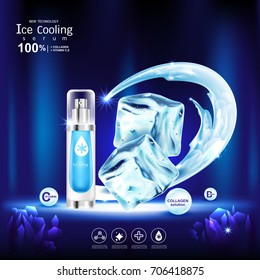 Ice Cooling Serum Collagen and Vitamin Background for Products Concept Skin Care Cosmetic.