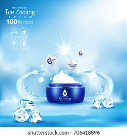 Ice Cooling Serum Collagen and Vitamin Background for Products Concept Skin Care Cosmetic.