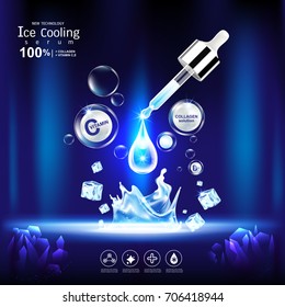 Ice Cooling Serum Collagen and Vitamin Background for Products Concept Skin Care Cosmetic.