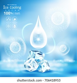 Ice Cooling Serum Collagen and Vitamin Background for Products Concept Skin Care Cosmetic.