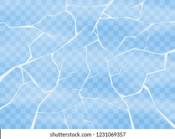 Ice cracked. The texture of a frosty ice rink for ice skating with the scratches. Vector illustration isolated on transparent background.