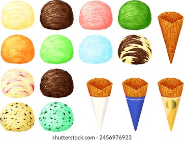 Ice cream 12 flavors sugar cone