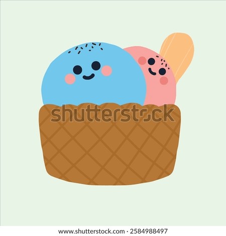 a ice cream 2 flavours blue and pink