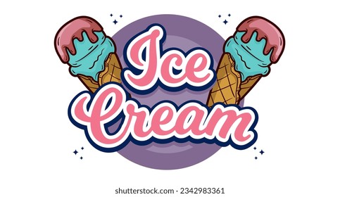 Ice Cream 3d Cartoon Cute template style premium vector Editable text effect 