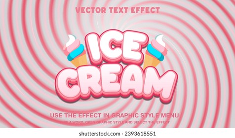 Ice cream 3d editable vector text effect with creamy background