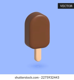 Ice cream 3d icon in cartoon style. Chocolate popsicle. Design element. Vector illustration.