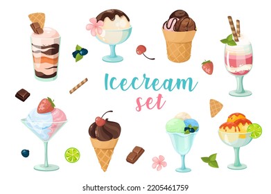 Ice cream 3d realistic set. Vector illustration isolated elements