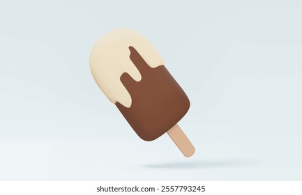 ice cream 3d vector icon on pastel background. A stick chocolate coated vanilla milk cream Refreshing delicious travel tour food party summer hot days. cartoon illustration