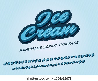 Ice cream. 3D vintage script font. Retro typeface. Vector illustration.