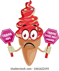 Ice cream with 404 error, illustration, vector on white background.