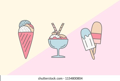 Ice cream abstract art pastel color doodle style vector illustration 