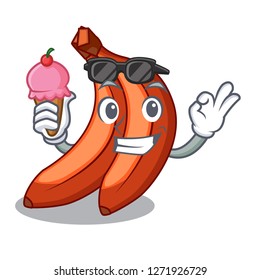 With ice cream abunch in red bananas fruit character