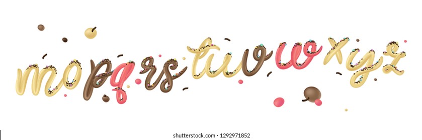Ice Cream Alphabet Set. Vanilla, Chocolate and Strawberry Font Isolated on White Background. Hand Lettering for Designs: Logo, Packaging, Card, etc. Tempting Typography Vector Illustration.
