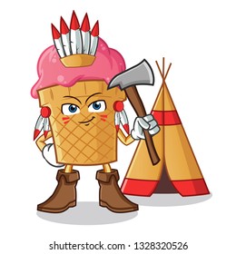 ice cream american indian mascot vector cartoon illustration