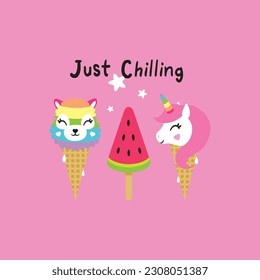 Ice cream animals racoon alpaca lama deer cute portrait face kids room decor poster logo kids room decor t-shirt design print nursery little wall design wall design abstract summer