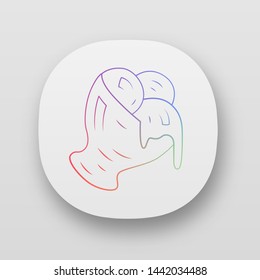 Ice cream app icon. Dairy frozen product. Summer dessert. Cafe menu. Plombir, gelato. Soft ice cream balls in bowl. UI/UX user interface. Web or mobile applications. Vector isolated illustrations