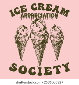 Ice Cream Appreciation Society Women's Fit T-shirt, Ladies Summer T-Shirt - Ice cream lovers Gift, Ice cream t shirt design template, Creative, typography, vector, Illustration, ready for print poster