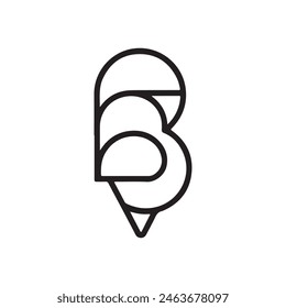ice cream with B letter minimal logo design black and white color 