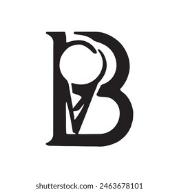 ice cream with B letter minimal logo design black and white color 