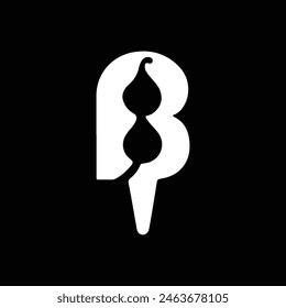 ice cream with B letter minimal logo design black and white color 
