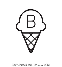 ice cream with B letter minimal logo design black and white color 