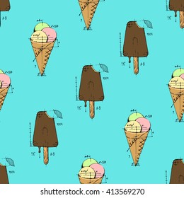 Ice cream background. Hand drawn stock illustration. Seamless background pattern