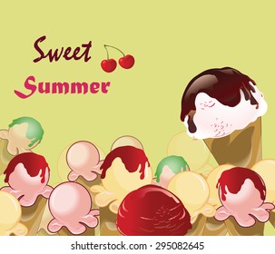 Ice Cream Background. Sweet summer text. Vector