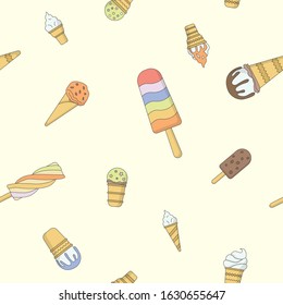 Ice cream background - Vector color seamless pattern of cold sweet dessert for graphic design