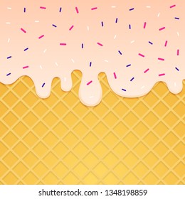 Ice cream background Vector illustration Design template with close-up ice cream cup with icing in cartoon style
