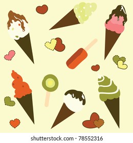Ice cream background, vector illustration with a different ice cream