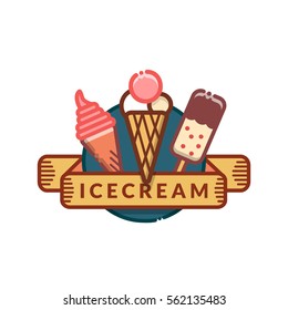 Ice cream badge, label, logo, icons design templates. Vector illustration