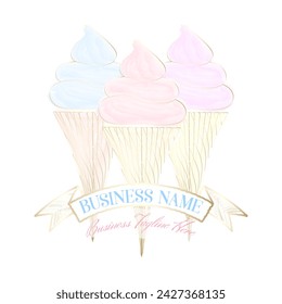 Ice Cream Badge Logo in Watercolor Style