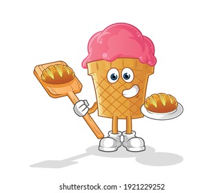 ice cream baker with bread cartoon. cartoon mascot vector