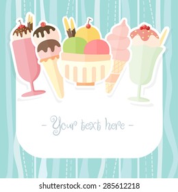 Ice cream ball and cone with colorful pattern and white background