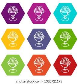 Ice cream ball in cup icons 9 set coloful isolated on white for web