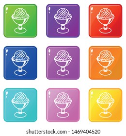 Ice cream ball in cup icons set 9 color collection isolated on white for any design