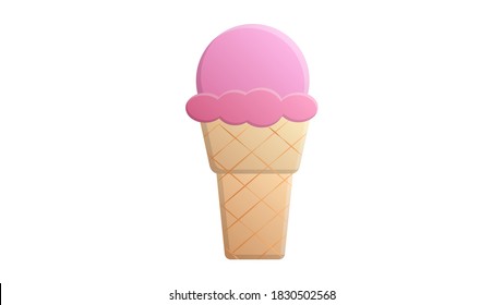ice cream in a ball of pink color in a brown waffle cup on a white background, vector illustration. sweet delicious desserts. fast food, a quick snack in the heat. fast carbohydrates, junk food.
