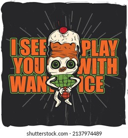 Ice cream with a ball, t-shirt design	
