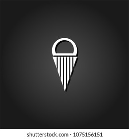 Ice cream ball in waffle cone icon flat. Simple White pictogram on black background with shadow. Vector illustration symbol