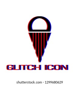Ice cream ball in waffle cone icon flat. Simple pictogram - Glitch effect. Vector illustration symbol