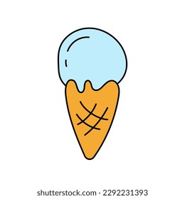 Ice cream ball in the waffle cone isolated background. Vector flat icon. Cute in cartoon style illustration for t-shirt design