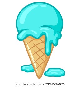 Ice Cream Ball Waffle Cone Melting Illustration Vector Cartoon